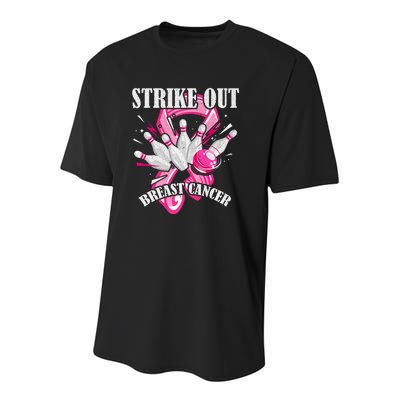 Strike Out Breast Cancer Awareness Bowling Fighter Youth Performance Sprint T-Shirt