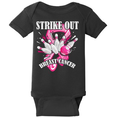 Strike Out Breast Cancer Awareness Bowling Fighter Baby Bodysuit