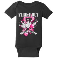 Strike Out Breast Cancer Awareness Bowling Fighter Baby Bodysuit