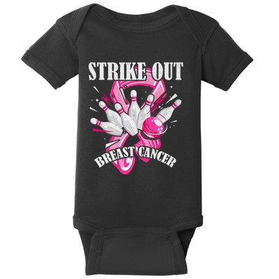 Strike Out Breast Cancer Awareness Bowling Fighter Baby Bodysuit