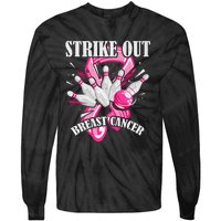 Strike Out Breast Cancer Awareness Bowling Fighter Tie-Dye Long Sleeve Shirt