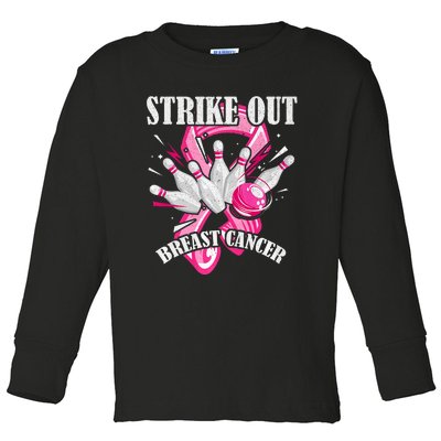 Strike Out Breast Cancer Awareness Bowling Fighter Toddler Long Sleeve Shirt