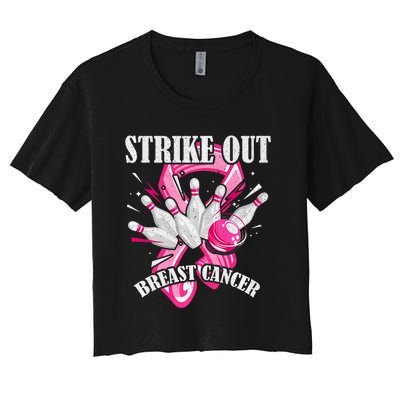 Strike Out Breast Cancer Awareness Bowling Fighter Women's Crop Top Tee