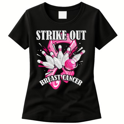 Strike Out Breast Cancer Awareness Bowling Fighter Womens T-Shirt