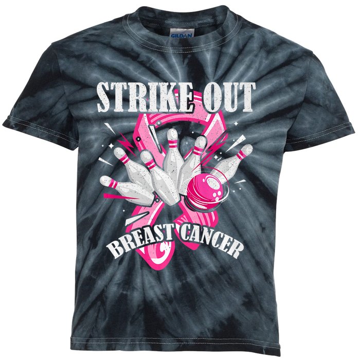 Strike Out Breast Cancer Awareness Bowling Fighter Kids Tie-Dye T-Shirt