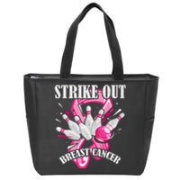 Strike Out Breast Cancer Awareness Bowling Fighter Zip Tote Bag