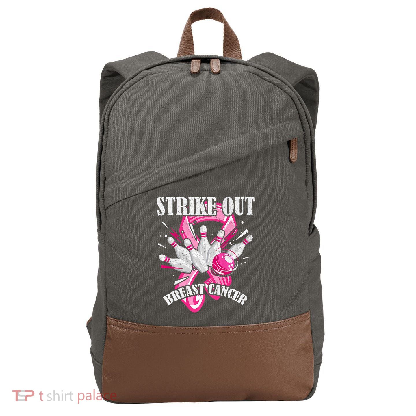 Strike Out Breast Cancer Awareness Bowling Fighter Cotton Canvas Backpack