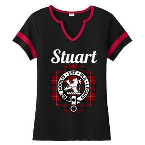 Stuart Of Bute Clan Scottish Name Coat Of Arms Tartan Ladies Halftime Notch Neck Tee