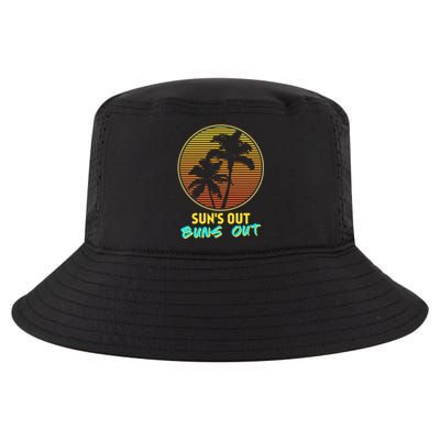 Suns Out Buns Out Retro 80s Vintage Palm Tree Sunset Gift Cool Comfort Performance Bucket Hat