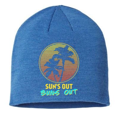 Suns Out Buns Out Retro 80s Vintage Palm Tree Sunset Gift Sustainable Beanie