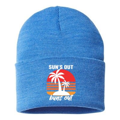 Suns Out Buns Ougift Palm Tree Summer Tees Retro Sunset Great Gift Sustainable Knit Beanie