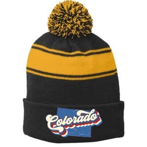 State Of Colorado Retro Logo Stripe Pom Pom Beanie