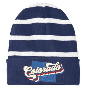 State Of Colorado Retro Logo Striped Beanie with Solid Band