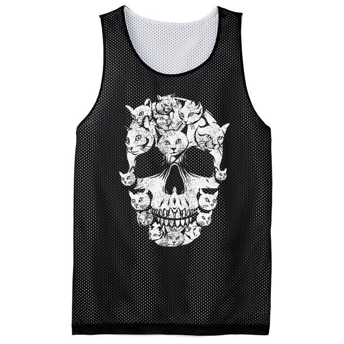 Skull of Cats Skeleton Kitten Funny Halloween Cat skull Mesh Reversible Basketball Jersey Tank