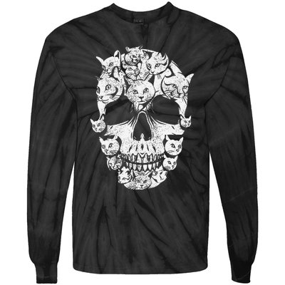 Skull of Cats Skeleton Kitten Funny Halloween Cat skull Tie-Dye Long Sleeve Shirt