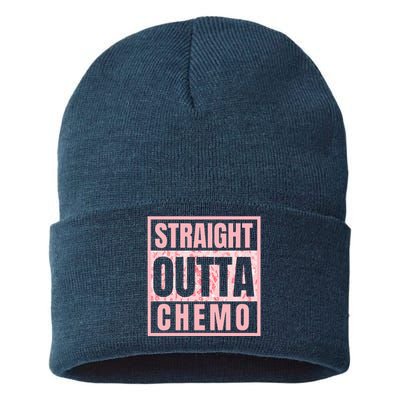 Straight Outta Chemo Funny Cancer Chemotherapy Sustainable Knit Beanie