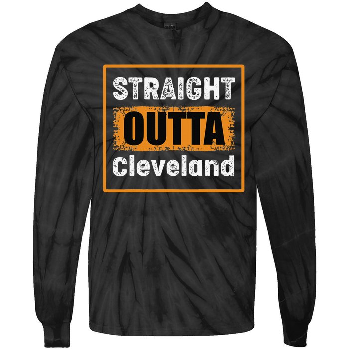 Straight Outta Cleveland Ohio USA Retro Distressed Vintage Tie-Dye Long Sleeve Shirt