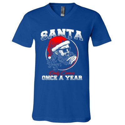 Santa Ony Comes Once A Year Naughty Santa Claus Dirty Joke Gift V-Neck T-Shirt