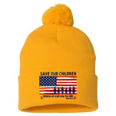 Save Our Children Are Gift From The Lord Freedom USA Flag Pom Pom 12in Knit Beanie