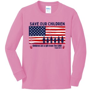 Save Our Children Are Gift From The Lord Freedom USA Flag Kids Long Sleeve Shirt