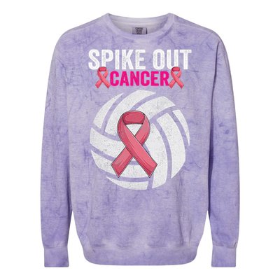 Spike Out Cancer Funny Breast Cancer Awareness Pink Ribbon Volleyball Colorblast Crewneck Sweatshirt