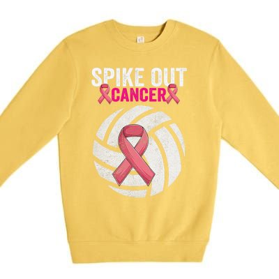 Spike Out Cancer Funny Breast Cancer Awareness Pink Ribbon Volleyball Premium Crewneck Sweatshirt