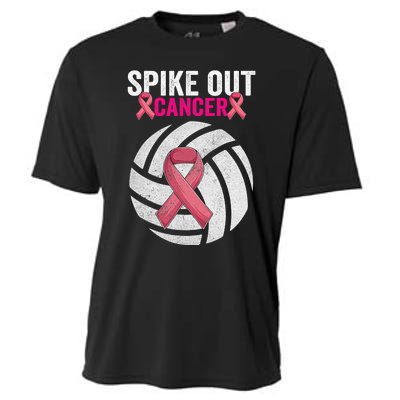 Spike Out Cancer Funny Breast Cancer Awareness Pink Ribbon Volleyball Cooling Performance Crew T-Shirt