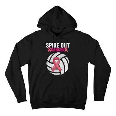 Spike Out Cancer Funny Breast Cancer Awareness Pink Ribbon Volleyball Hoodie