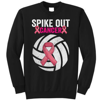 Spike Out Cancer Funny Breast Cancer Awareness Pink Ribbon Volleyball Sweatshirt