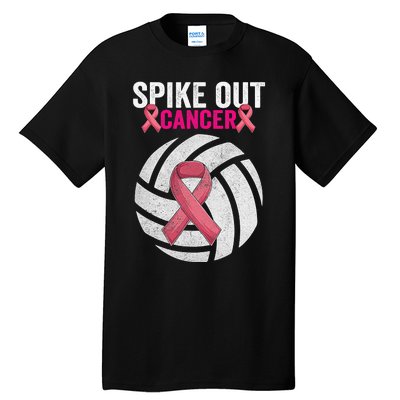 Spike Out Cancer Funny Breast Cancer Awareness Pink Ribbon Volleyball Tall T-Shirt