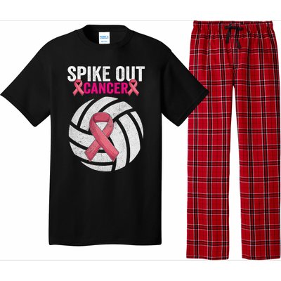 Spike Out Cancer Funny Breast Cancer Awareness Pink Ribbon Volleyball Pajama Set