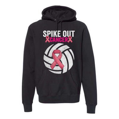 Spike Out Cancer Funny Breast Cancer Awareness Pink Ribbon Volleyball Premium Hoodie