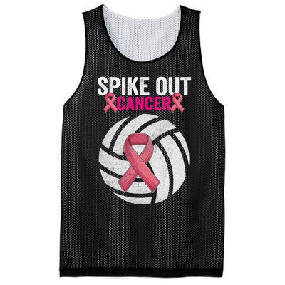 Spike Out Cancer Funny Breast Cancer Awareness Pink Ribbon Volleyball Mesh Reversible Basketball Jersey Tank