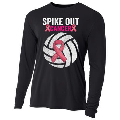 Spike Out Cancer Funny Breast Cancer Awareness Pink Ribbon Volleyball Cooling Performance Long Sleeve Crew