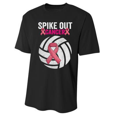 Spike Out Cancer Funny Breast Cancer Awareness Pink Ribbon Volleyball Performance Sprint T-Shirt