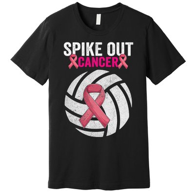 Spike Out Cancer Funny Breast Cancer Awareness Pink Ribbon Volleyball Premium T-Shirt