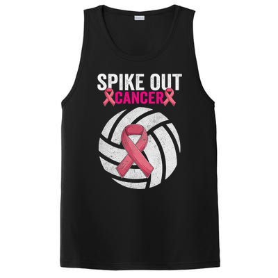 Spike Out Cancer Funny Breast Cancer Awareness Pink Ribbon Volleyball PosiCharge Competitor Tank