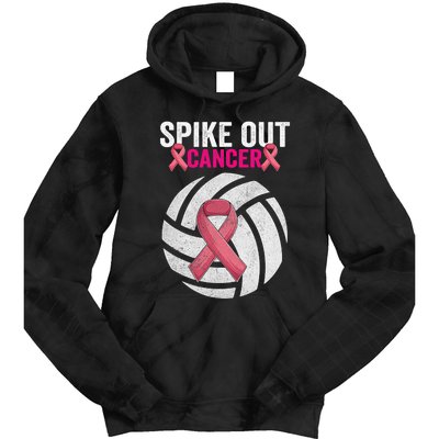 Spike Out Cancer Funny Breast Cancer Awareness Pink Ribbon Volleyball Tie Dye Hoodie