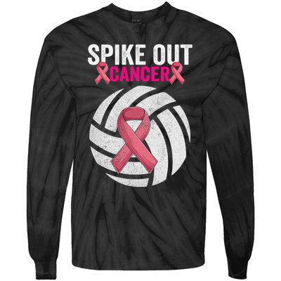 Spike Out Cancer Funny Breast Cancer Awareness Pink Ribbon Volleyball Tie-Dye Long Sleeve Shirt