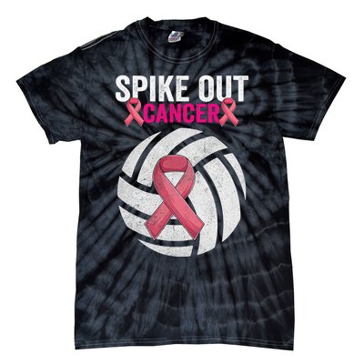 Spike Out Cancer Funny Breast Cancer Awareness Pink Ribbon Volleyball Tie-Dye T-Shirt