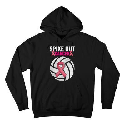 Spike Out Cancer Funny Breast Cancer Awareness Pink Ribbon Volleyball Tall Hoodie