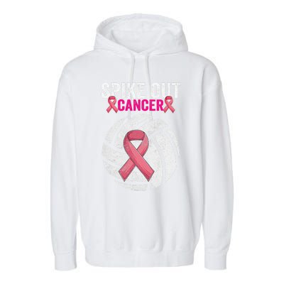 Spike Out Cancer Funny Breast Cancer Awareness Pink Ribbon Volleyball Garment-Dyed Fleece Hoodie