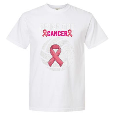 Spike Out Cancer Funny Breast Cancer Awareness Pink Ribbon Volleyball Garment-Dyed Heavyweight T-Shirt