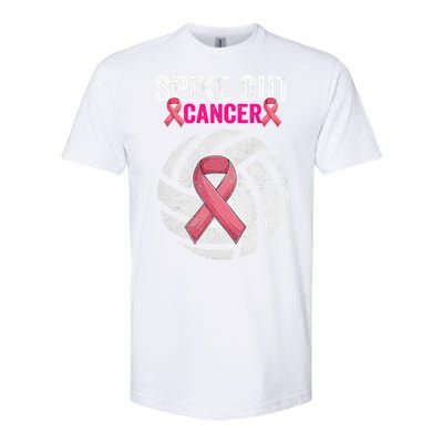 Spike Out Cancer Funny Breast Cancer Awareness Pink Ribbon Volleyball Softstyle CVC T-Shirt