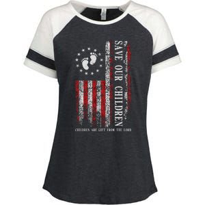 Save Our Children Are Gift From The Lord Freedom USA Flag Enza Ladies Jersey Colorblock Tee