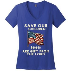 Save Our Children Are Gift From The Lord Freedom USA Flag Women's V-Neck T-Shirt