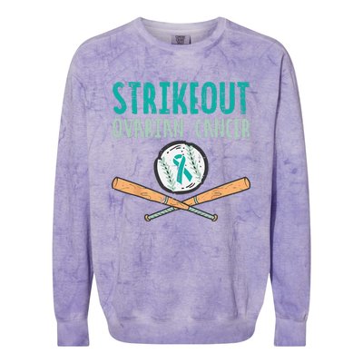 Strikeout Ovarian Cancer Baseball Teal Ribbon Awareness Colorblast Crewneck Sweatshirt