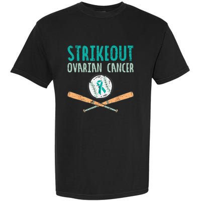 Strikeout Ovarian Cancer Baseball Teal Ribbon Awareness Garment-Dyed Heavyweight T-Shirt