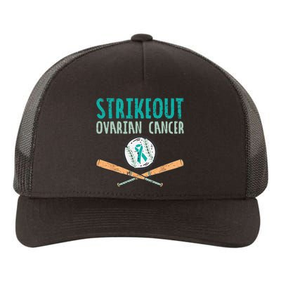 Strikeout Ovarian Cancer Baseball Teal Ribbon Awareness Yupoong Adult 5-Panel Trucker Hat