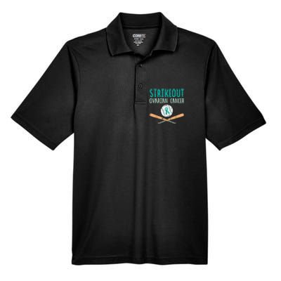 Strikeout Ovarian Cancer Baseball Teal Ribbon Awareness Men's Origin Performance Pique Polo